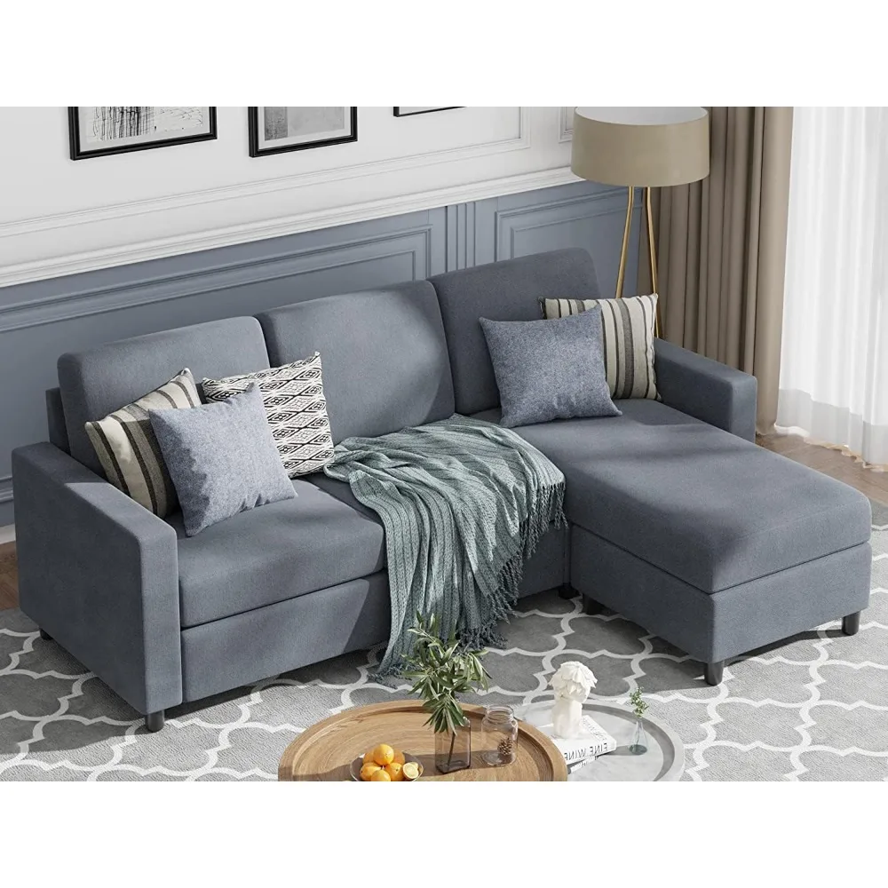 79 Convertible Sectional Sofa Couch, L-Shaped Couch with Linen Fabric, Small Sectional Sofa with Chaise