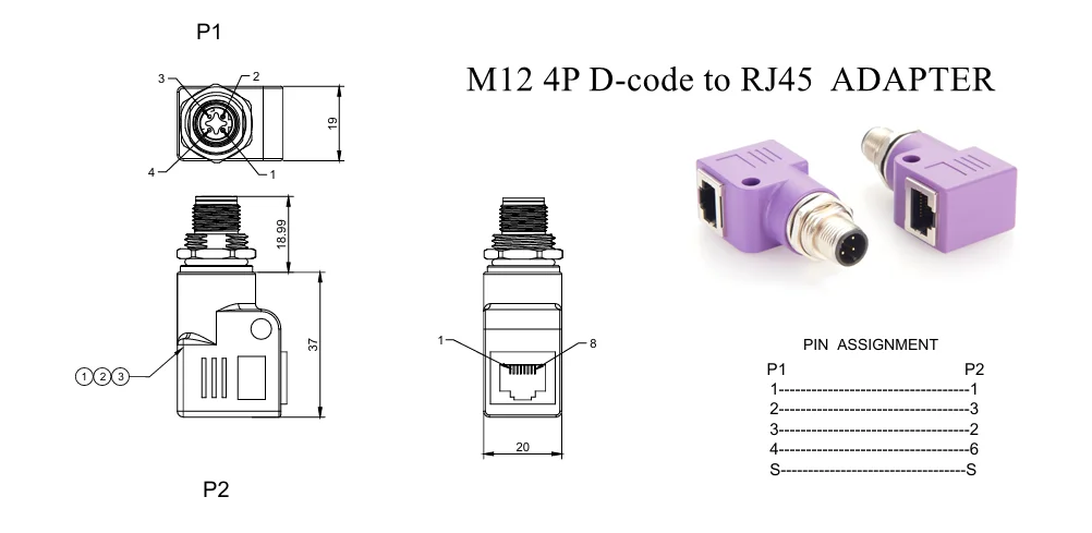 4-Pin 8-Pol A X D Kodierung M12 zu RJ45 Adapter Stecker-Buchse-Verbinder Ethernet Profinet zu M12 4-Pin D-Code 8-Pin A-Kodierung – Detail 4