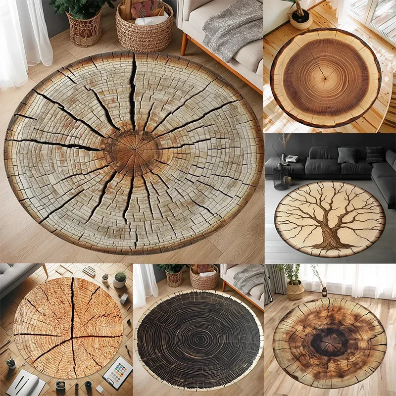 Natural Woodland Charm Tree Ring Pattern Round Rug Washroom Floor Mat ...