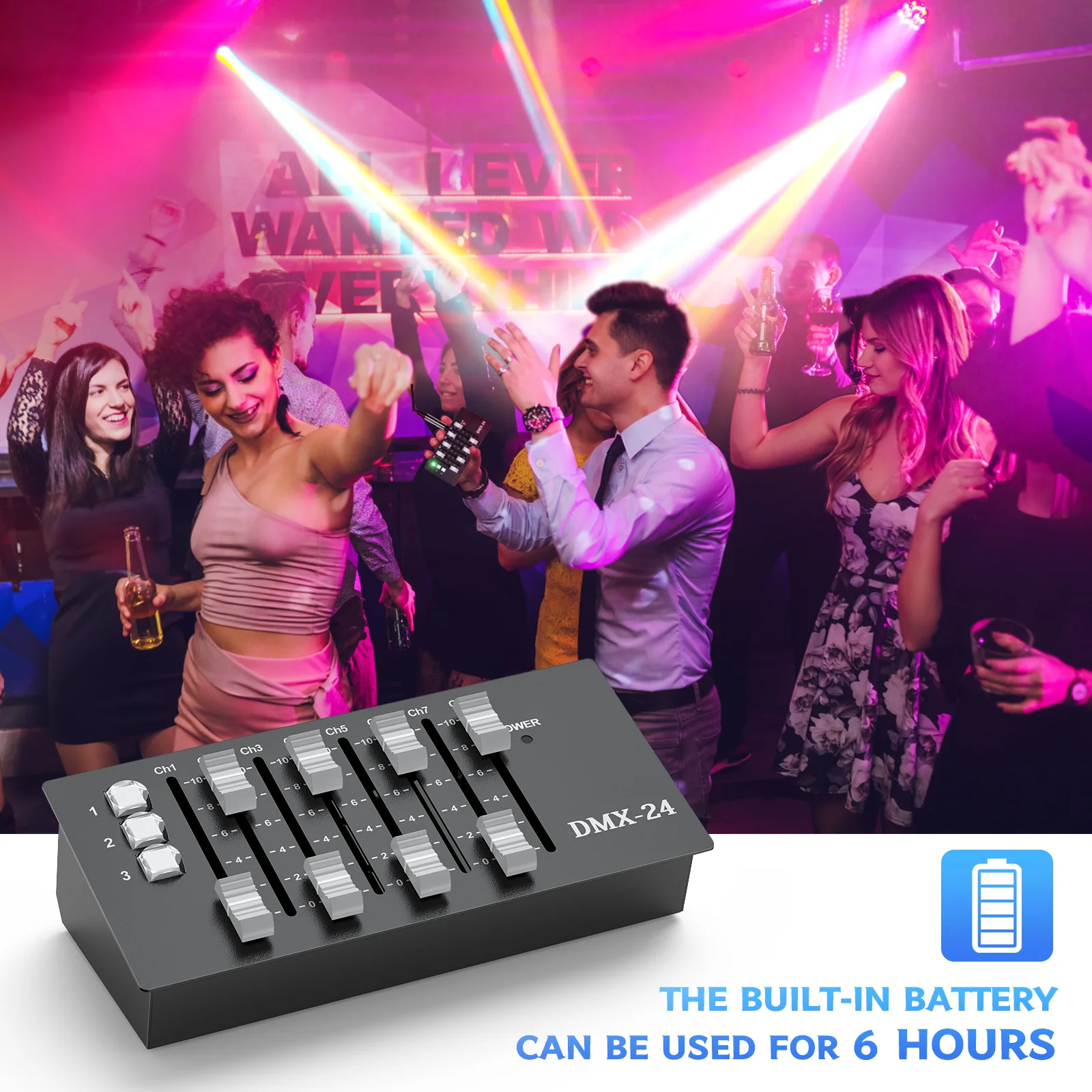 

5V 24-Way Console with Battery 3PCS Light Buttons 8PCS Faders for Live Concerts KTV DJs Clubs