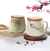 350ml Japanese Retro Ceramic Coffee Mug With Lid And Spoon Milk Breakfast Cups Home Heat-resistant Teacup Tumbler Water Mug Gift 4