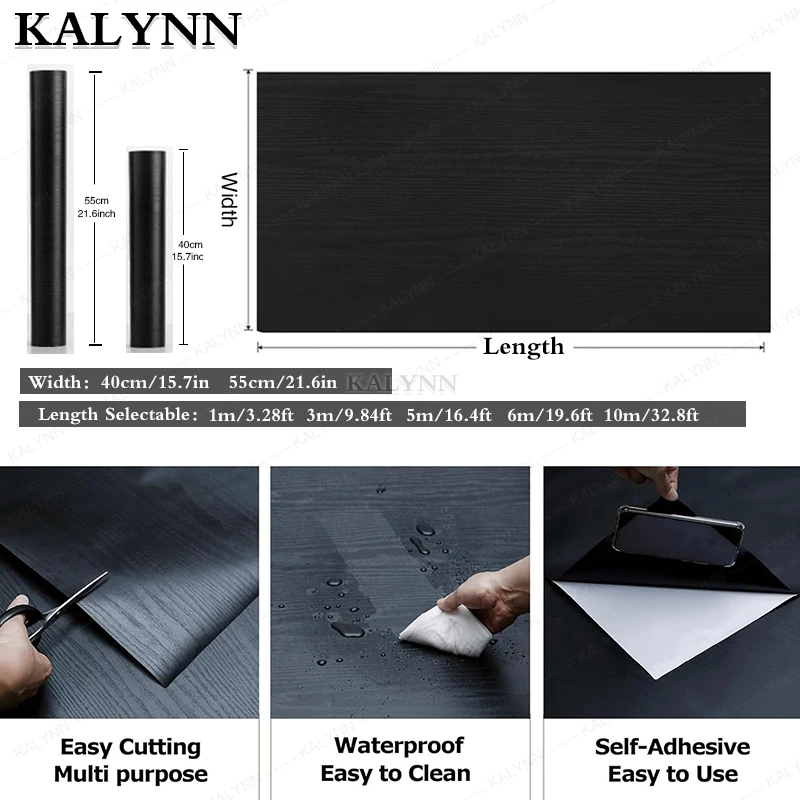 Elegant Black Wood Peel and Stick Decorative Vinyl Wallpaper