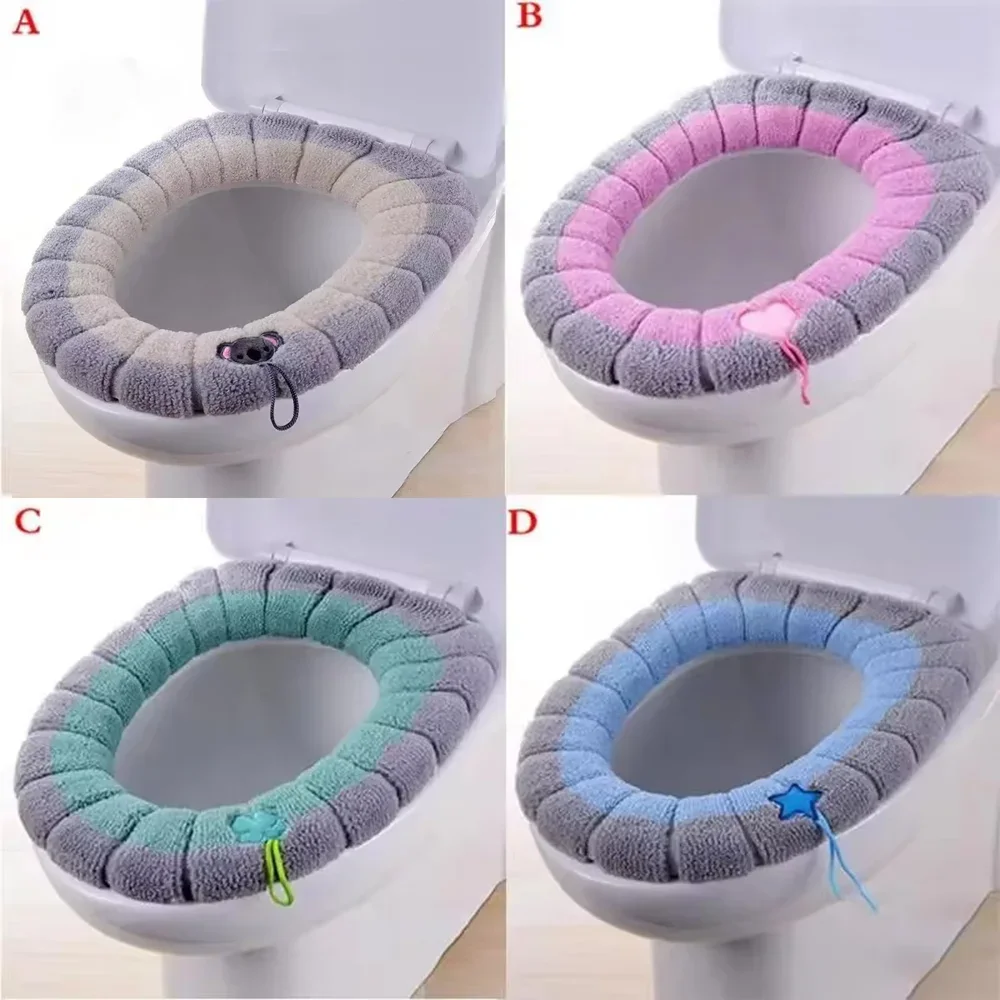 Toilet Seat Cover Season Universal Portable Soft Washable Thickening Winter Plush With Accessories Bathroom Toilet Pad