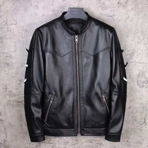 

Leather Jacket Genuine Men Cow Leather Jacket Korean Motorcycle Slim Bomber Mens Leather Jacket Jaqueta De Couro 19001 YY998