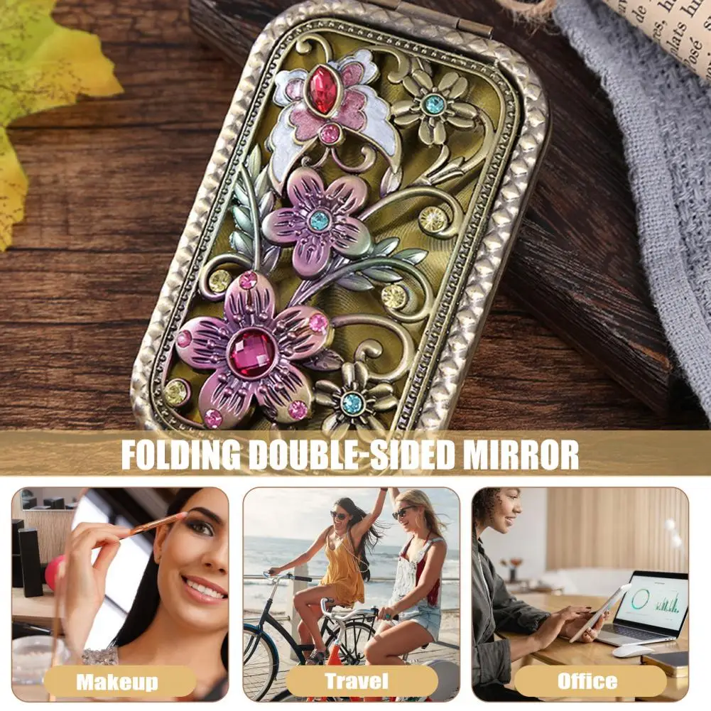 Travel Mirror  Delicate Hollow Out Rectangular  Vintage Makeup Mirror Travel Use