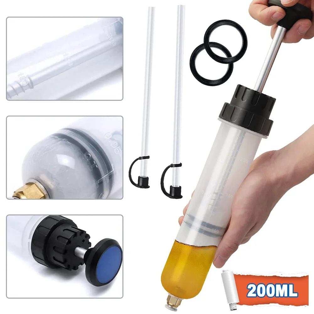 Car Oil Fluid Extractor 200CC Portable Needle Tube Automotive Fuel Brake Liquid Extraction Transfer Filling Syringe Oil Pump