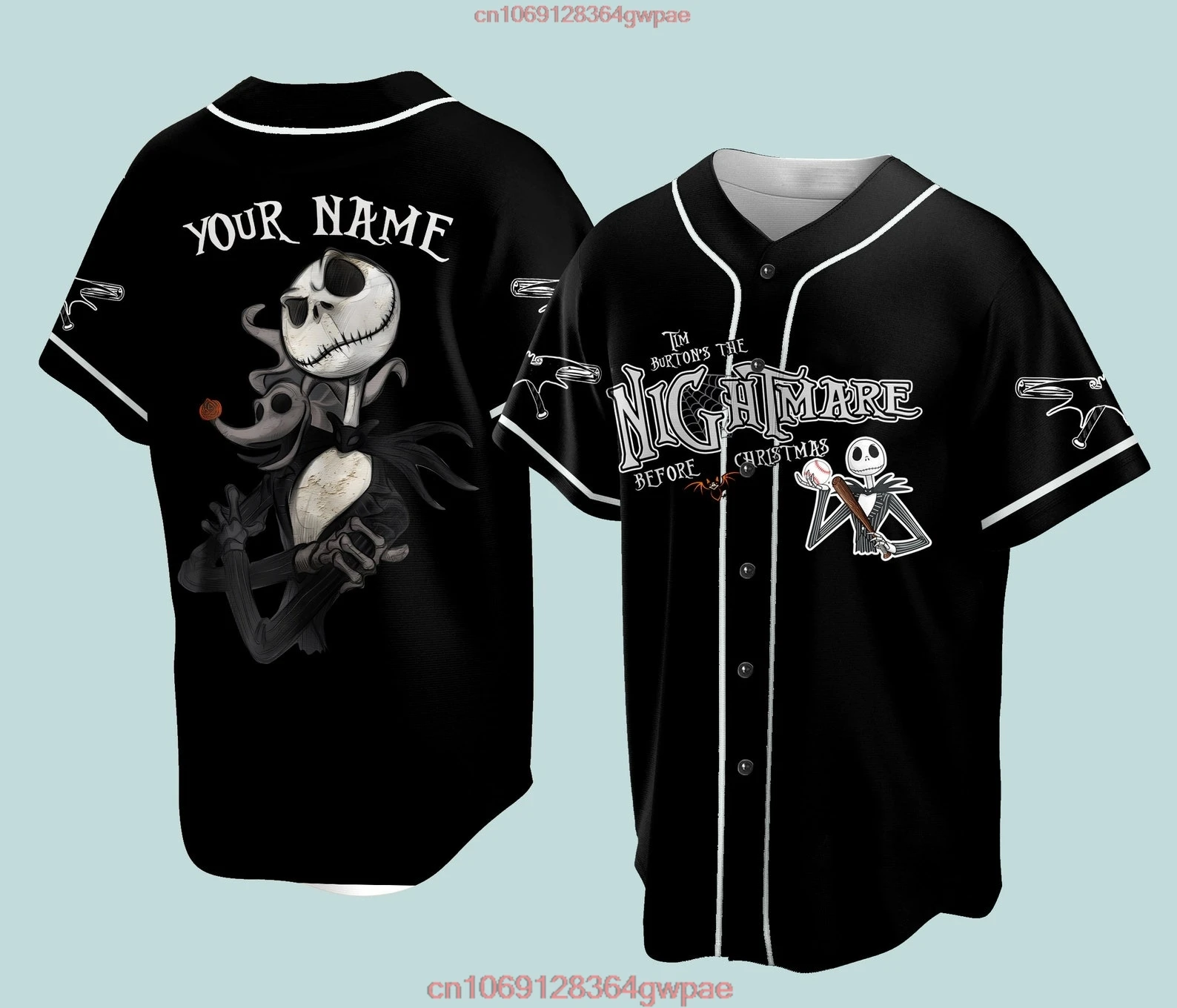 Jack Skellington Baseball Jersey Mens Short Sleeve Jersey Disney