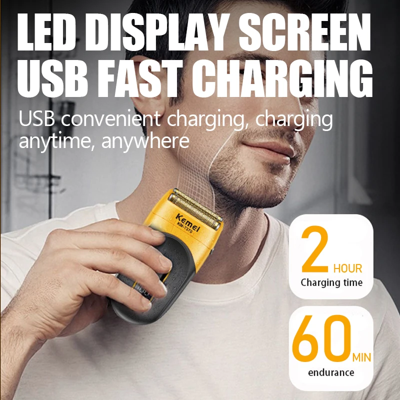 케메이 면도기 남성용 수염 트리머 전문 방수 전기 포일 면도기 바버 3중날 USB 충전 KM-T370