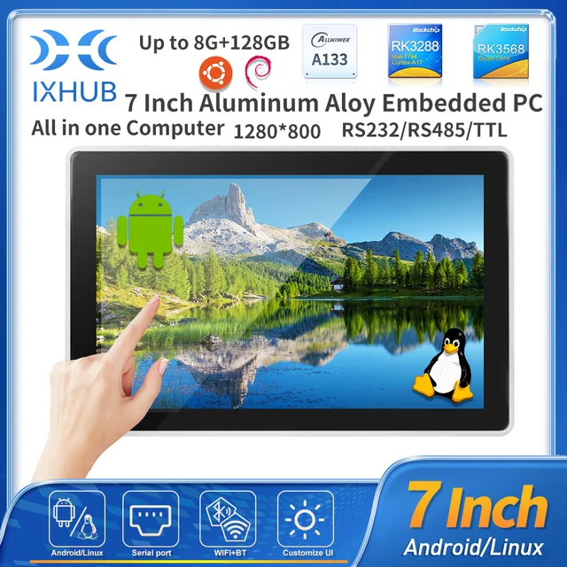 Новый 7-дюймовый планшетный ПК IP65 Linux Andriod Ubuntu All-In-One Встроенный промышленный компьютер IXHUB HMI LCD IPS ПК для зарядки 7 дюймов 1