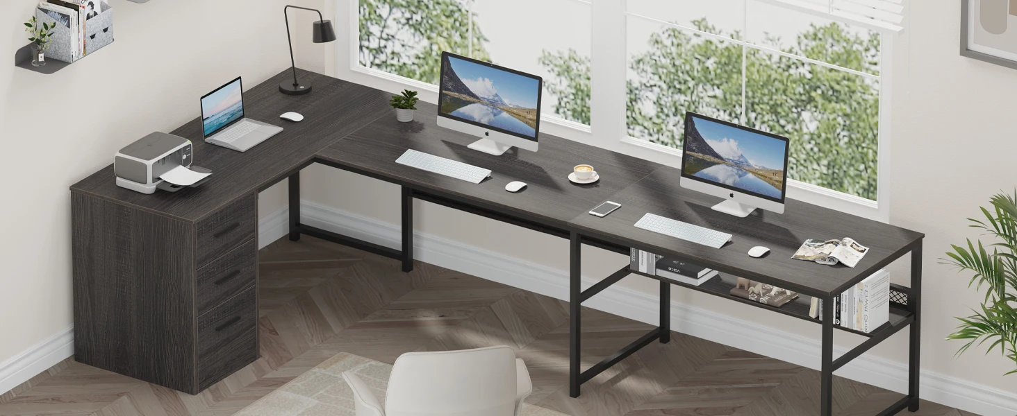 L Shaped Desk with Drawers