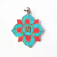 Tibetan Jewelry Nepal Brass flower Pendants Leaf Colver Amulet 2
