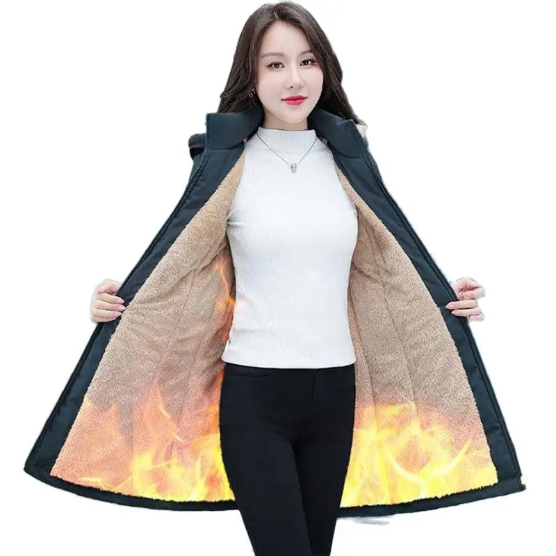 Fashion Fleece Thick Down Cottonpadded Jacket Women's Winter Long Loose Slim Hooded Winter Ladies Warm Cottonpadded Jacket Coat
