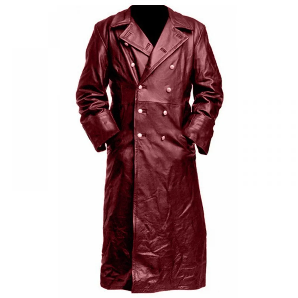 thumbnail image 1 of Abrigo largo de cuero de gran tamaño para hombre, abrigo cruzado, estilo militar alemán, abrigo medieval para oficial, invierno, 1 of 5