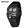 SANDA 3192 Men's Electronic Watch Square Stainless Steel Temperature Measurement Stopwatch Timing Multi functional Watch 4