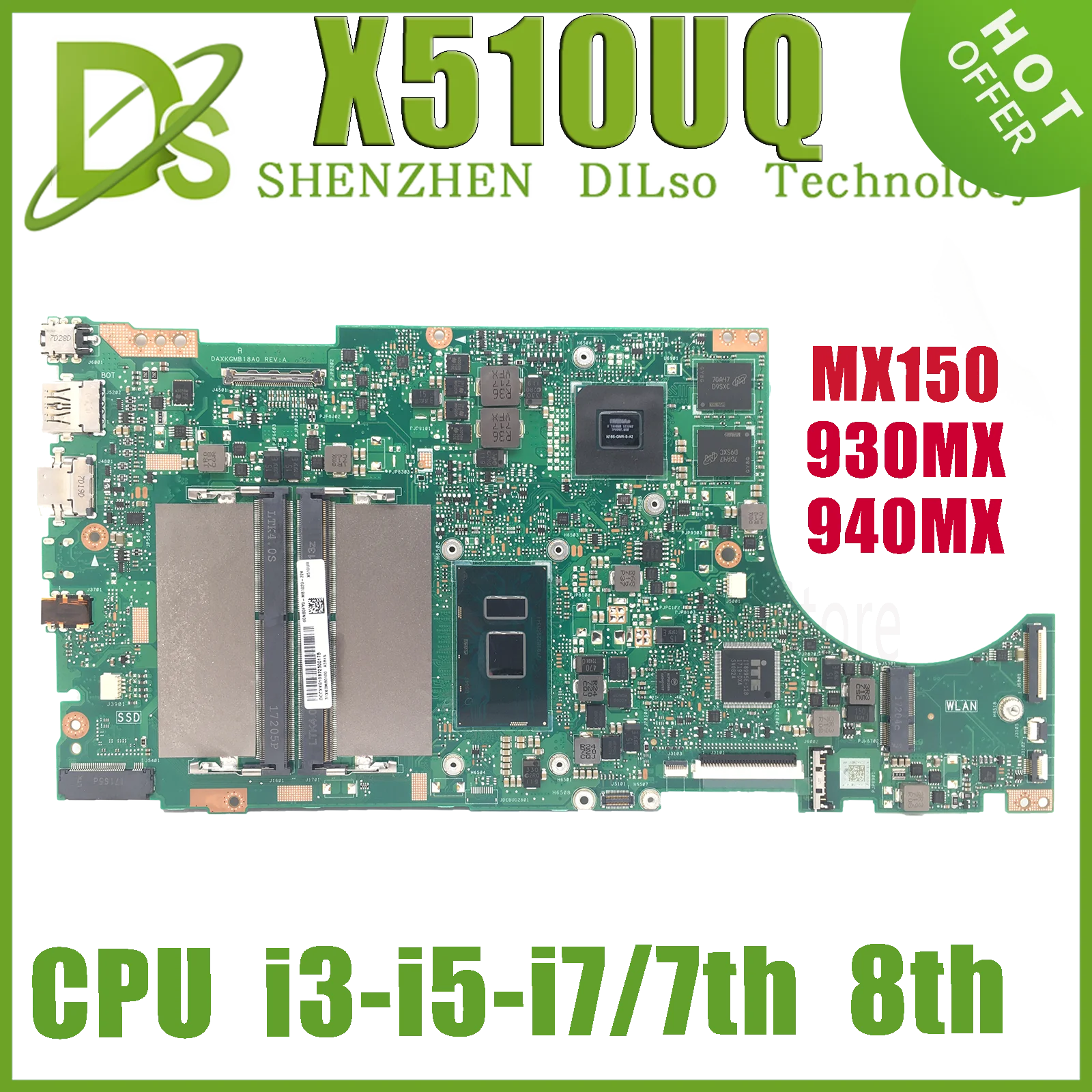 Mainboard para Placa-mãe do Portátil X510uf X510ua X510uq S5100ur S5100u w i3 i5 I76th 7th 930mx 940mx Mx150 Teste de 100 Kefu-x510unr
