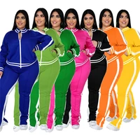 Grande taille L-5XL deux pièces ensemble femmes survêtement Zip haut rayé fente pantalons de survêtement survêtement tenue correspondant ensemble en gros livraison directe 2