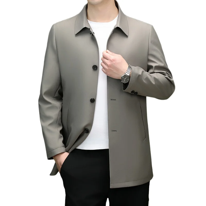 2025 الرجال خندق معطف طويل موضة وسيم مع بلون الراق...