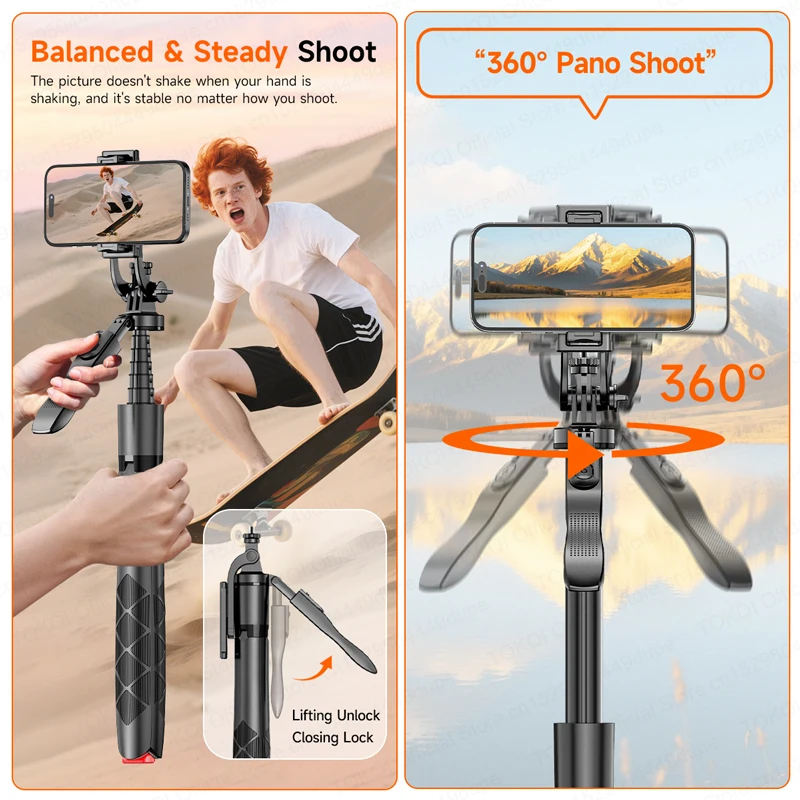 TOKQI L16-TT Pop-up Selfie Stick Tripod Stand For Mobile Phone 360° Rotation Shooting Vlog Extendable, Optional Fill_voghion.com