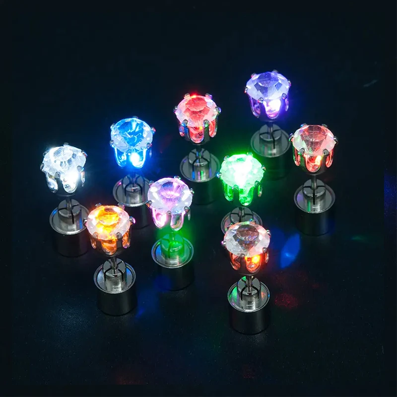1 pair Led Light up Ear Stud Blinky Diamond Crown Earrings Jewelry for Women and girl dress up bar club props Glow in the dark