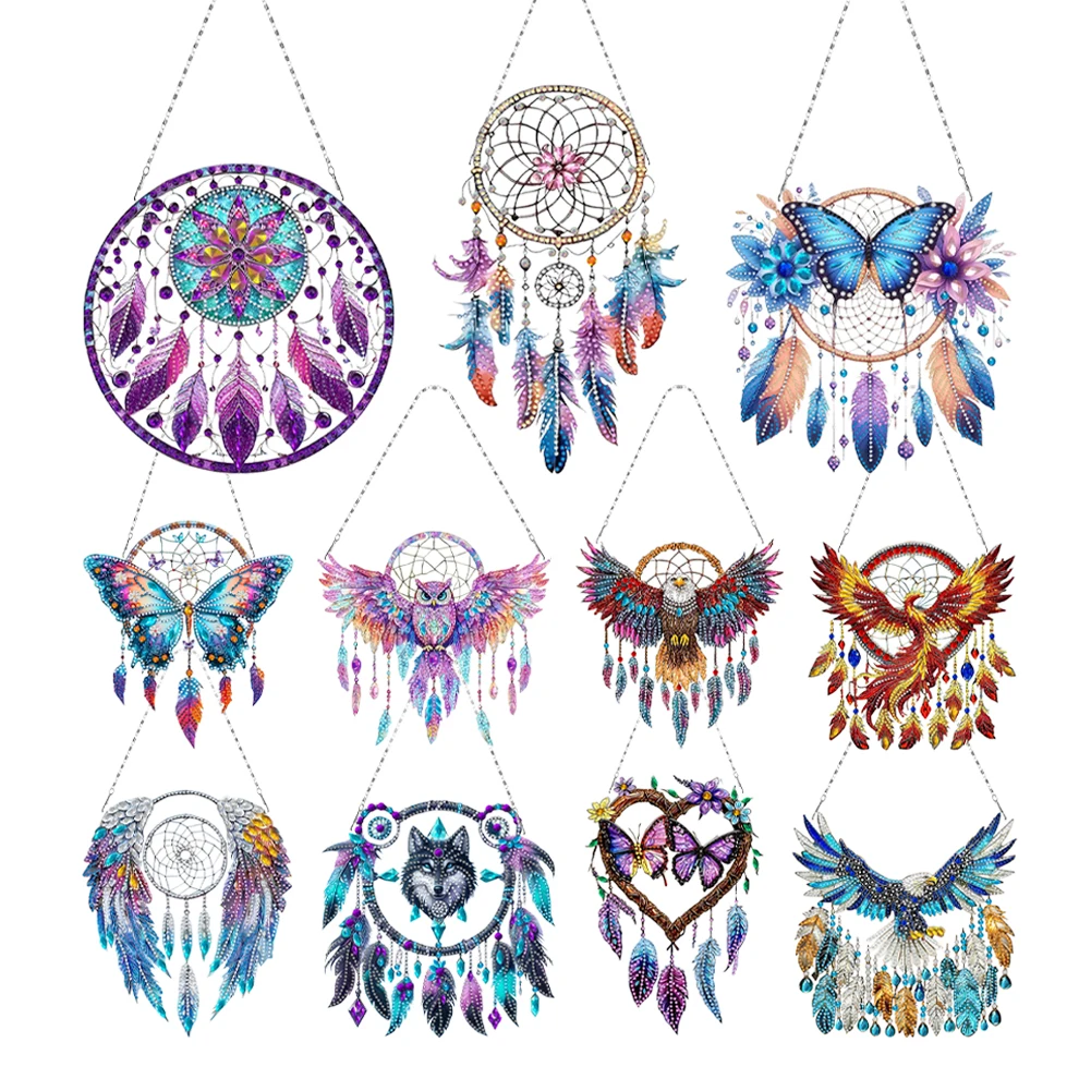 Wing Dream Catcher 5D DIY Diamond Painting Dots Pendant DIY Diamond Art Pendant Kit Diamond Painting Ornaments for Art Crafts