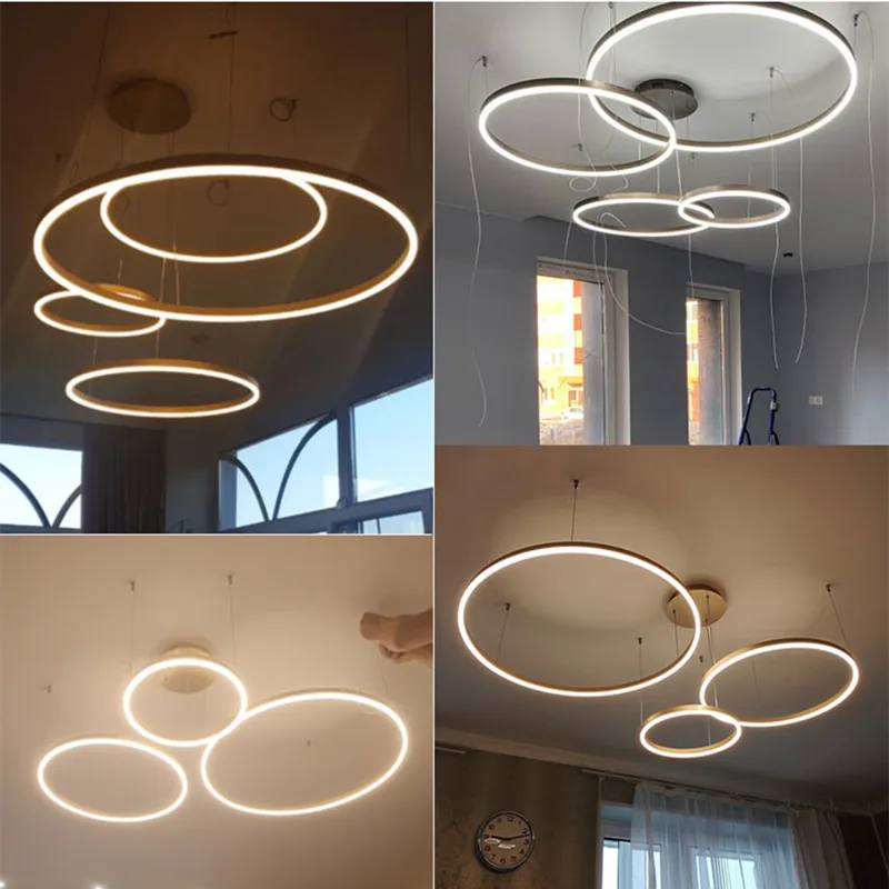 Modern Round Ring Led Pendant Lamp Dimmable Black Gold Brown for Bedroom Living Dining Room Hanging Home Decor Lusters Luminaire 6