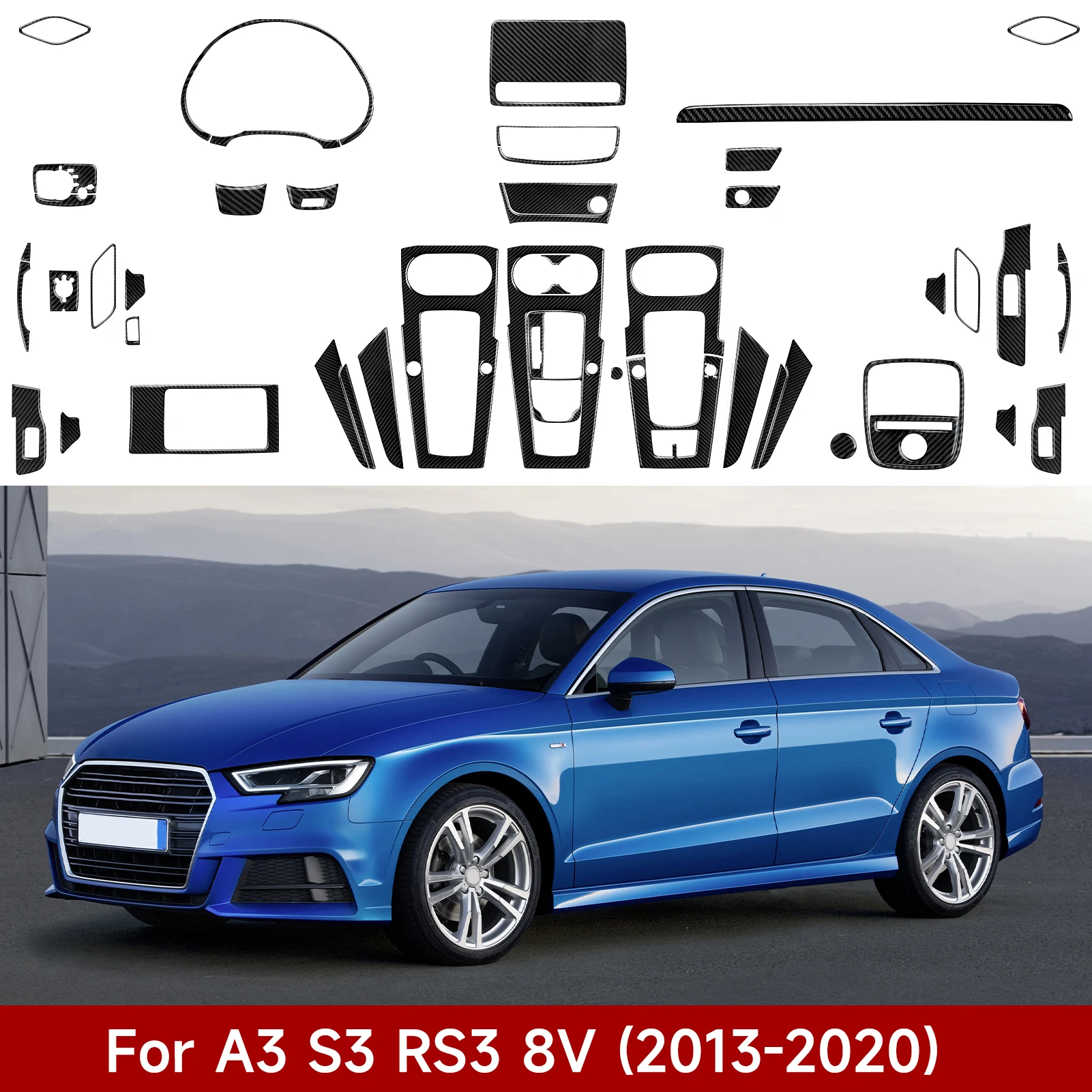 For Audi A3 S3 RS3 8V (2013-2020) Carbon Fiber Interior Sticker, Side Air Outlet Decorative Strip Car Trim Accessories