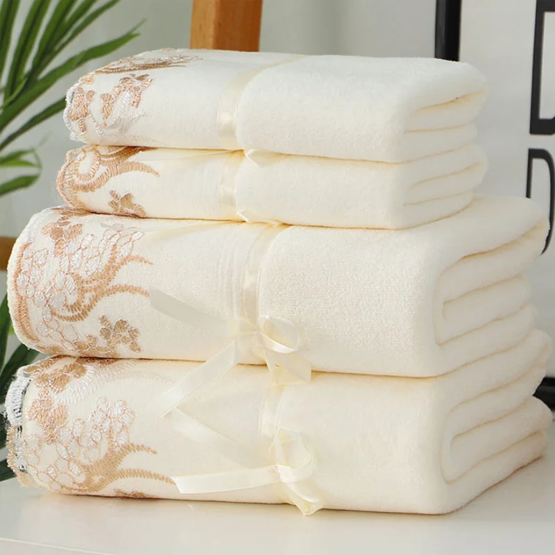 Microfiber Towel Set Luxury Lace Embroidered Bath Towel Gift Set Face Towel Bath Towel Quick Dry Terry Towels Bathroom1/3pcs set