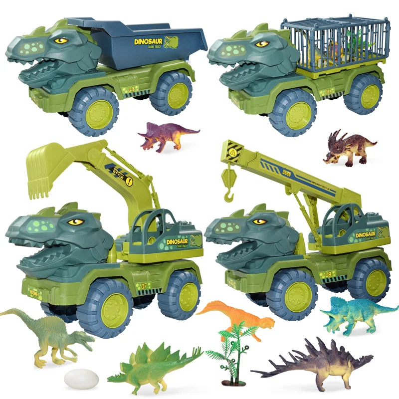 Oversized Transport Car Toy Children Dinosaur Inertial Cars Carrier Truck Toy Pull Back Vehicle with Dinosaur Gift for Kids Boy oversize inertial dinosaur car engineering vehicle excavator fall resistant pull back vehicle with dinosaur kids truck toy gift