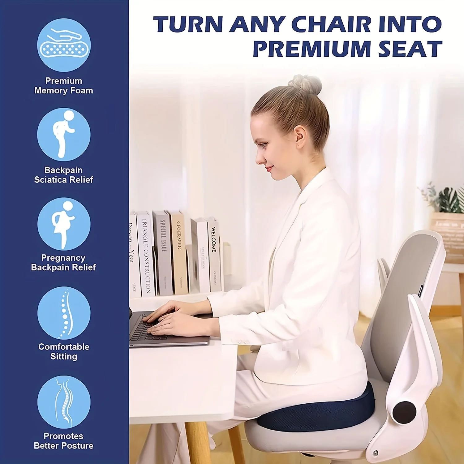 Pc Ergonomic Memory Foam Donut Seat Cushion, Orthopedic Tailbone Support Pillow ， Machine Washable Knit Fabric Cover 5
