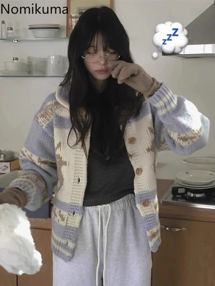 Autumn Winter Clothes Vintage Sweater Jackets for Women Pull Femme Thicked Warm Print Knitted Cardigan Coats Korean Sueter Mujer 3