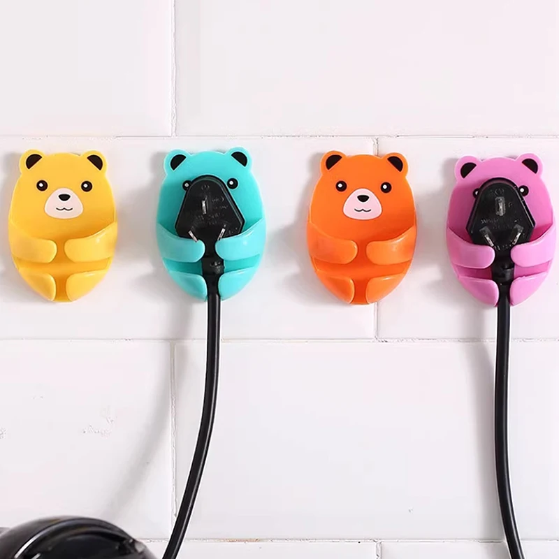 

4 Pcs Cartoon Huggy Bear Wall Mount Storage Hook Punch-Free Power Plug Socket Holder Kitchen Bathroom Hanger Bracket