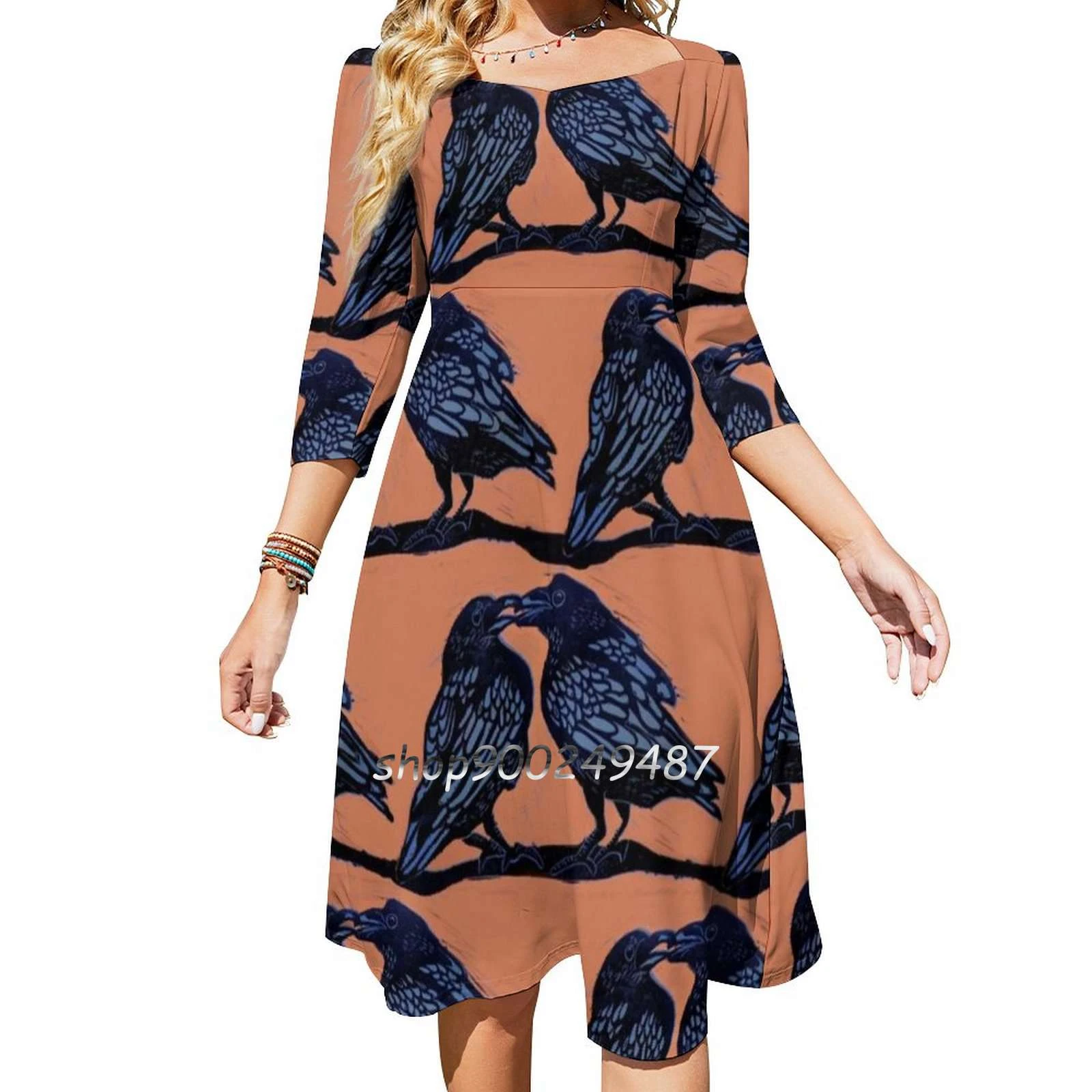 Orange Crows Evening Party Dresses Midi Sexy Dress Female Sweet One Piece Dress Korean Orange Crows Birds Bird Nature Black Aliexpress