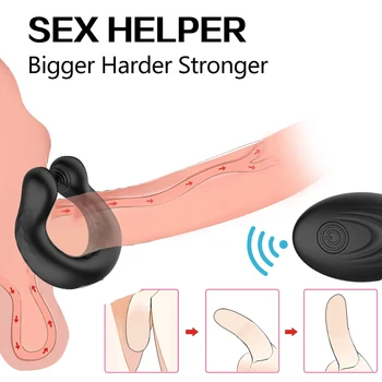 Penis Ring Vibrator Adjustable Size Delay Ejaculation Cock Ring Longer Harder Chastity Device Prostate Massager Sex Toy for Men 3