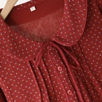 2026 New Spring and Autumn Women's Sleeping Skirt 100%Cotton Crepe Red Large Size Long Sleeve Home Sleeping Skirt Princess Skirt - Image 5