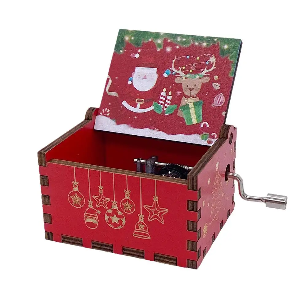 Merry Christmas Music Box Anime Theme Wooden Hand Cranked Musical Box Children New Year Birthday Gift