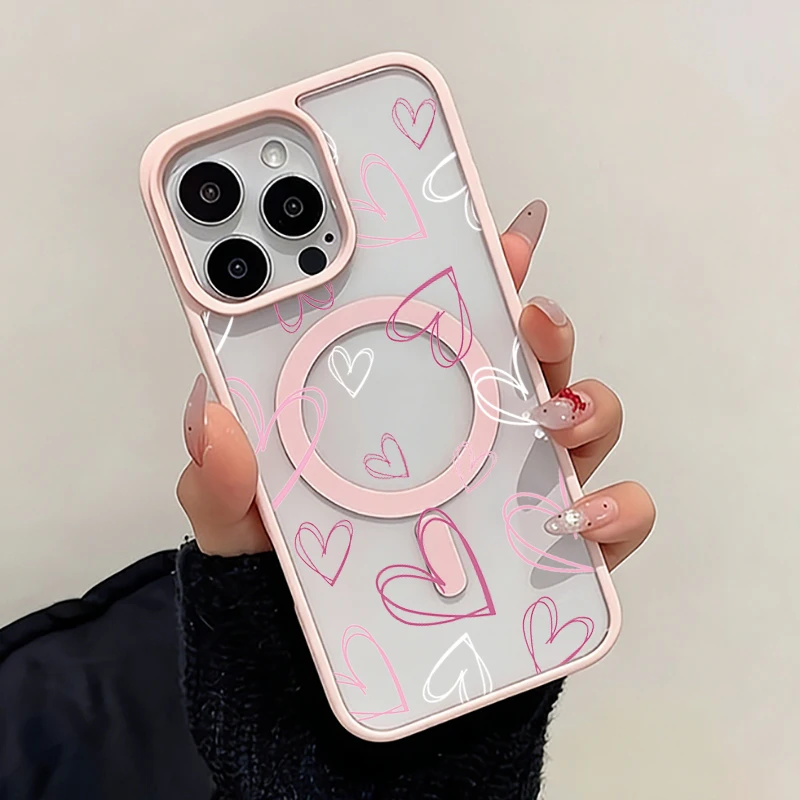 Gradient Heart Magnetic Protective Case - Pink, Purple & White Lines Design