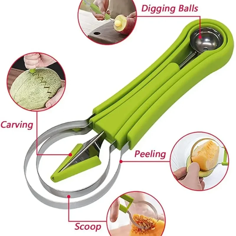 3in1 fruit ball digger Watermelon Slicer Cutter Scoop Fruit Carving Knife Cutter Fruit Platter Fruit Dish Pulp Separator