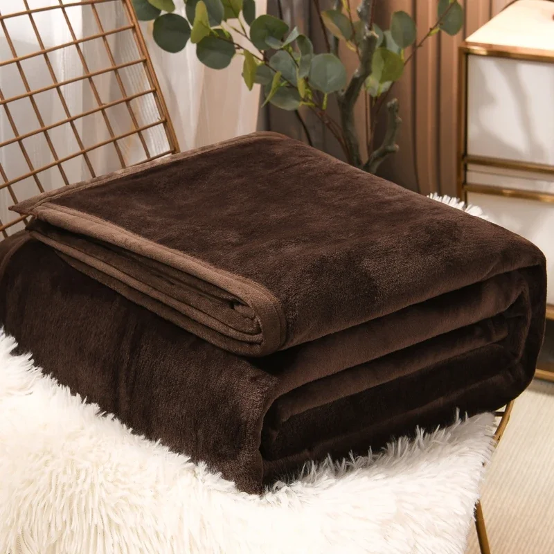 Solid Color Thickened Flannel Blanket, Office Home Multifunctional Throw Blanket, Double Sided Milk Velvet Warm Brown Bed Sheet 3