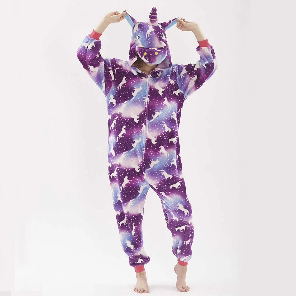 New One Piece Hooded Jumpsuits for Adult Kigurumi Unicorn Pajamas Licorne Pijamas Animal Cartoon Onesie Women Overalls Sleepwear