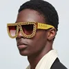Gold Chain Oversized Square Sunglasses for Men Retro Exaggerated Fashion Designer Punk Sun Glasses for Beach Outdoor Party Shade