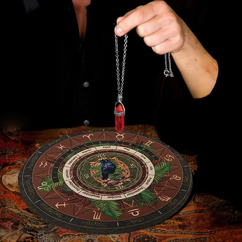 Pendulum Board and Crystal Dowsing Pendulum Necklace Set Rubber Divination Board Witchcraft Supply for Party Board Game