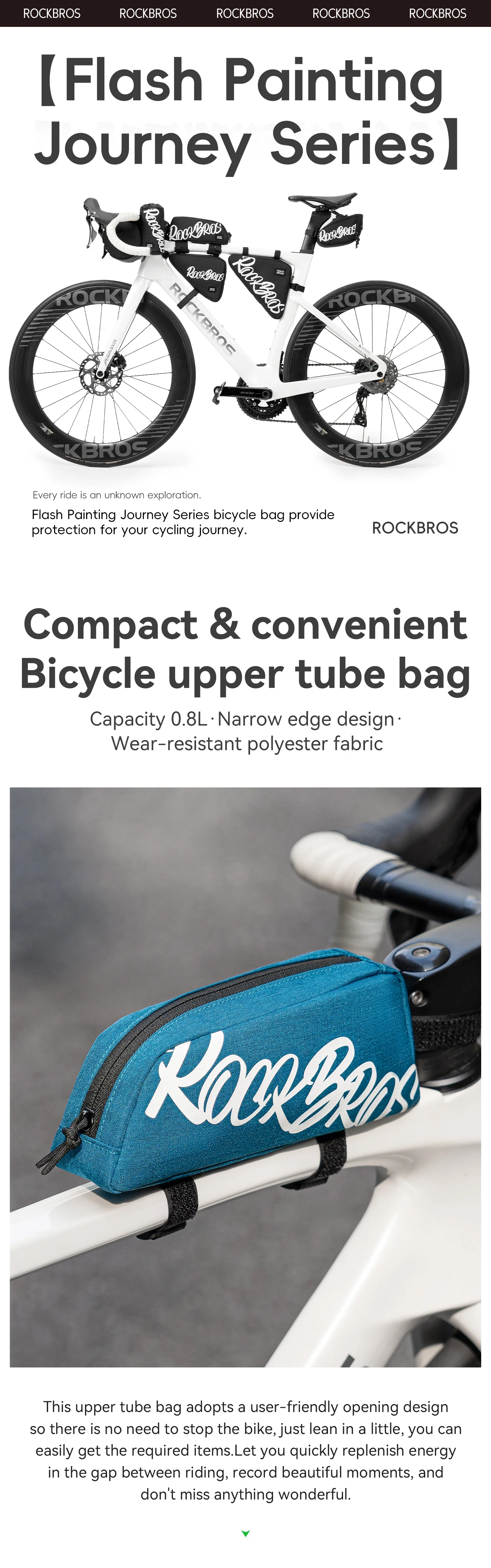Description Picture 3 of itemROCKBROS Bicycle Tube Bag 0.8L Capacity Lightweight Compact Portable Bag Bicycle Top Tube Bag Item Storage Road Bike Accessories