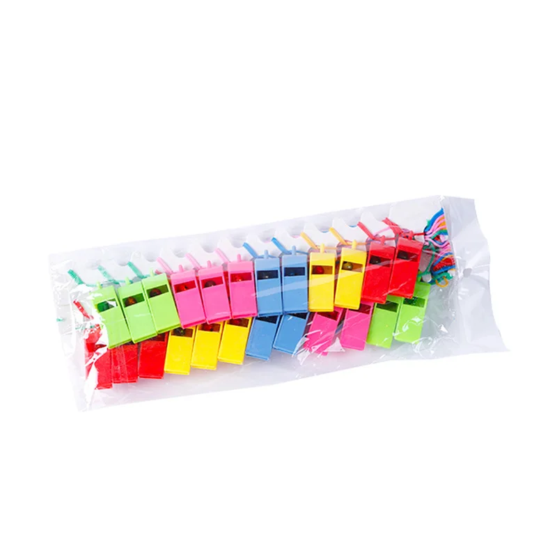 10pcs Mini Plastic Whistle with Rope Children Toys Kids Football Soccer Rugby Cheerleading Whistle Birthday Party Supplies