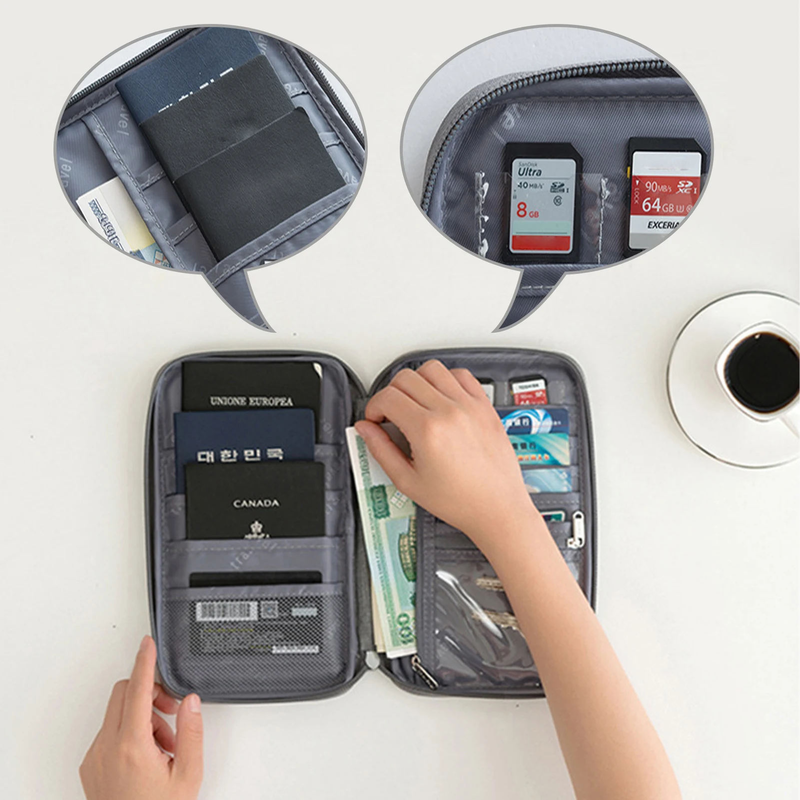 Porta passaporto impermeabile portafoglio da viaggio portafoglio multifunzionale per carte di credito borsa portaoggetti portatile per documenti nuovo - immagine 5