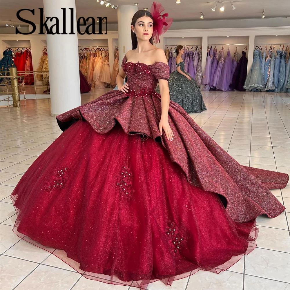 Quinceanera Dresses Skallean Elegant Ruffles Ball Gown Quinceanera Dresses for Women Diamonds Criss Cross Pageant Party Vestido De Baile Made