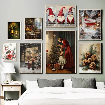 Christmas Gifts Christmas Tree Snowman Little Dwarf Knight Fashion Wall Art Canvas Painting Nordic Poster Room Decor