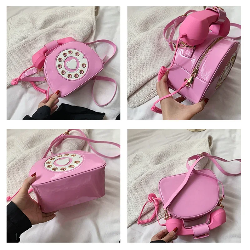 Telephone Shaped Purses PU Handbags for Women Retro Phone Top-Handle Shoulder Crossbody Bag Female Totes 6