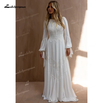 Lakshmigown Long Sleeve Boho A-Line Wedding Dress 2026 O-Neck Sweep Train Cut-Out Lace Bridal Gown Vestido Femininos Customized 1