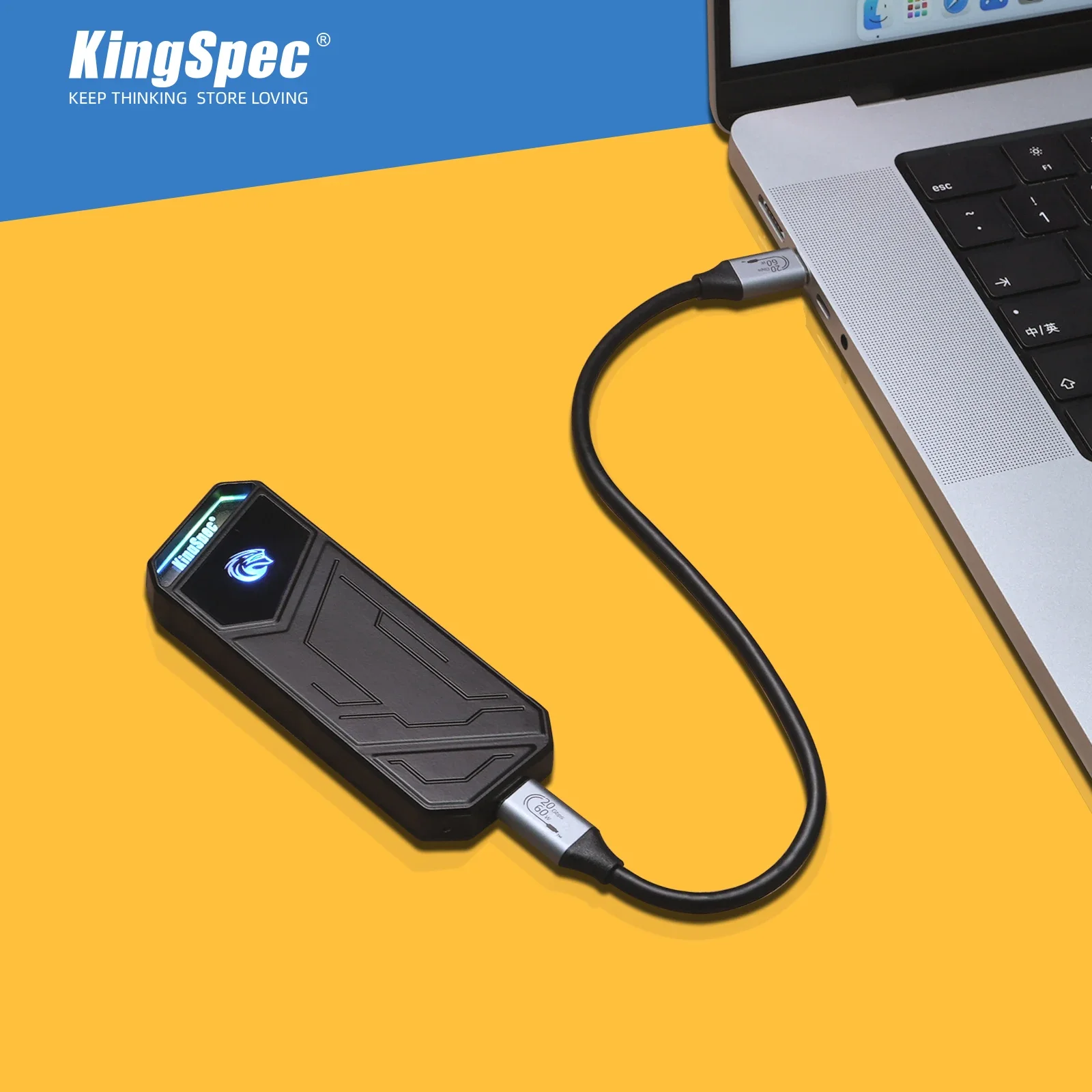 KingSpec NVMe SSD 512GB 500GB 1TB 2TB External Hard Drive 20gbps Type C USB 3.2 RGB Portable Disk Disco Duro Externo for Laptop external hard drive
