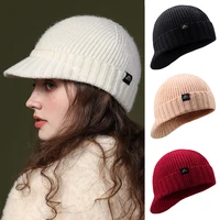 Autumn Winter Knitted Baseball Cap for Women Men Wool Short Brim Visors Fashion Keep Warm Windproof Ear Protection Knit Cold Hat 1